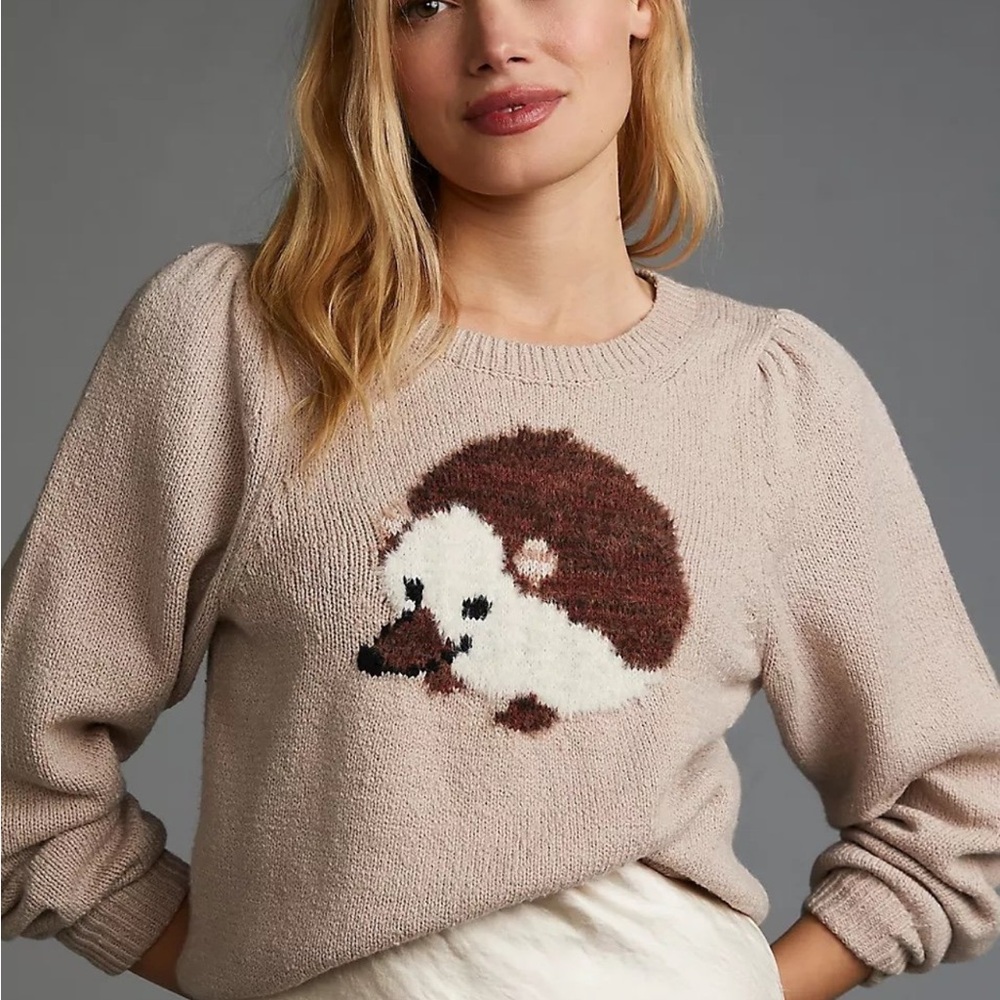 SOLD OUT online Anthropologie Cream Brown Sweater Hedgehog Like New/Preowned